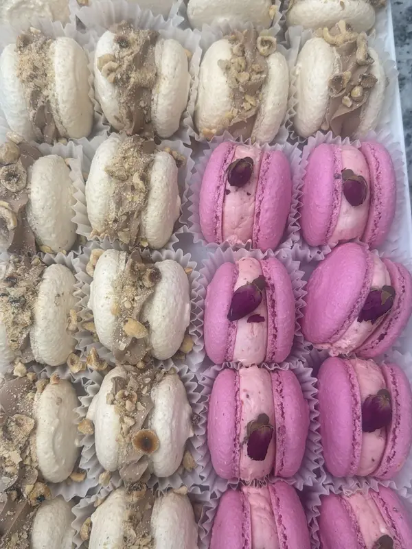 French macarons with hazelnut and rose