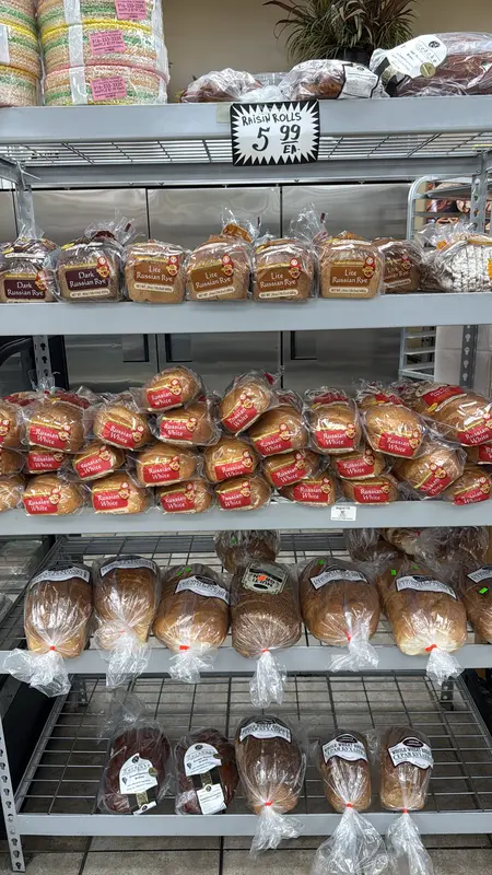 Russian rye and white bread, raisin rolls